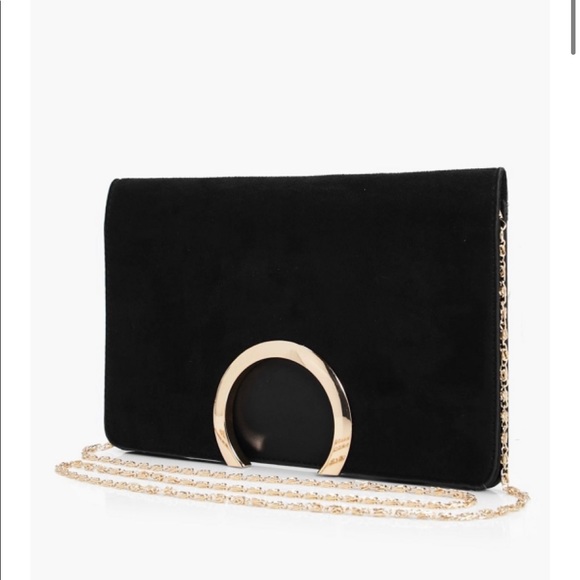 NWT. Black gold circle suedette clutch - Picture 2 of 6